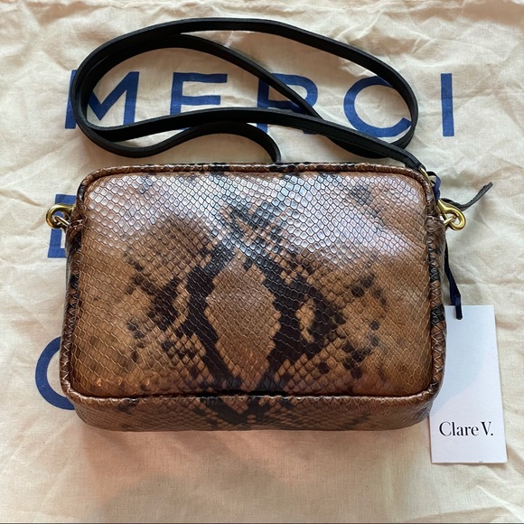 Clare V. Midi Sac crossbody in walnut python - Picture 7 of 15